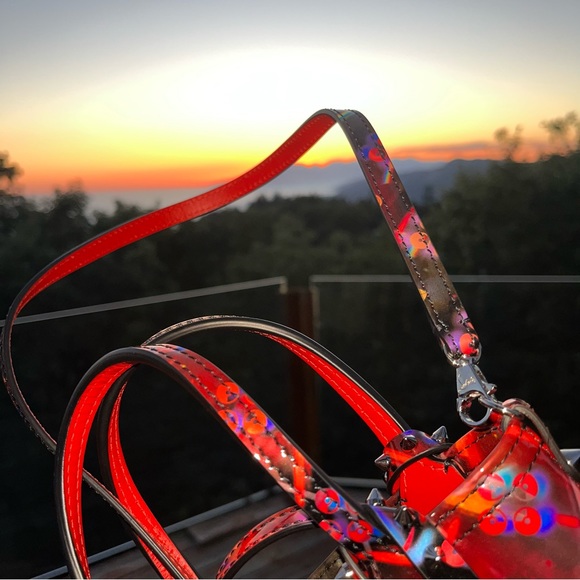 Louboutin: Holographic Patent Cabata Spiked Leather Mini Tote Crossbody Bag - Picture 14 of 17